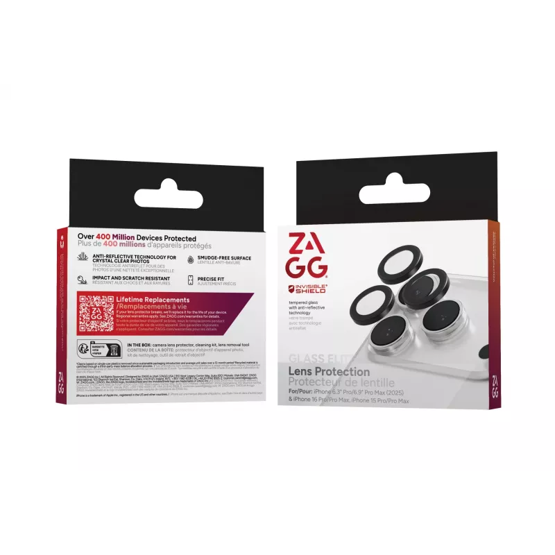 Protector de lentes InvisibleShield Glass Elite (CameraRings) para Apple iPhone 17 Pro/17 Pro Max 16 Pro/16 Pro Max/15 Pro/15 Pro Max negro