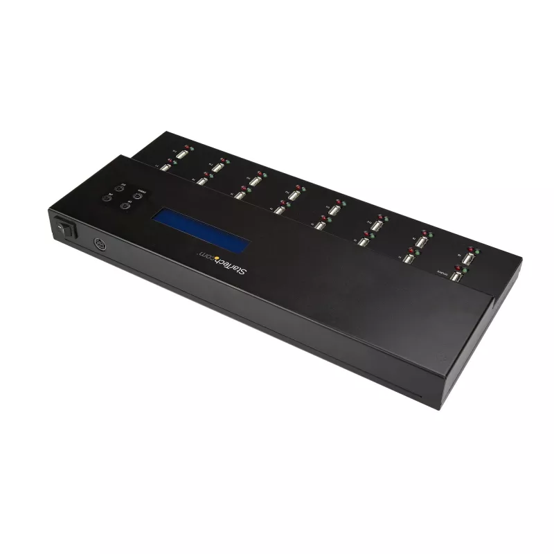 StarTech.com Duplicador y borrador autónomo de memorias USB 1 a 15, copiadora múltiple de unidades flash USB, copia de sistema, archivos y unidad completa a 1,5 GB/min, borrado simple y de 3 pasadas, pantalla LCD – TAA