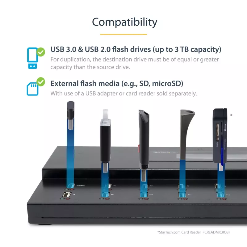 StarTech.com Duplicador y borrador autónomo de memorias USB 1 a 15, copiadora múltiple de unidades flash USB, copia de sistema, archivos y unidad completa a 1,5 GB/min, borrado simple y de 3 pasadas, pantalla LCD – TAA