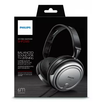 Philips Indoor Corded TV Headphone SHP2500/10, con cable, 15 - 22000 Hz, música, 909 g, auriculares, Negro, Plata