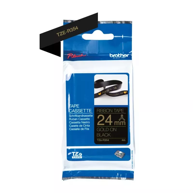 Etiqueta de rotulación Brother TZE-R354 Oro sobre Negro