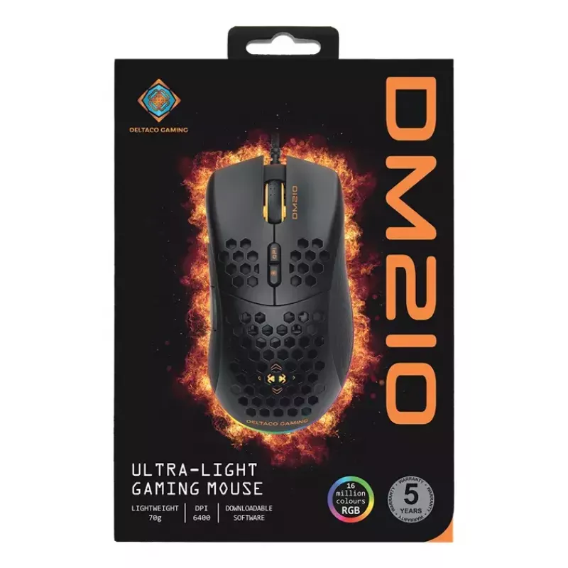 Ratón gaming Deltaco DM210 cable ultrafino RGB negro