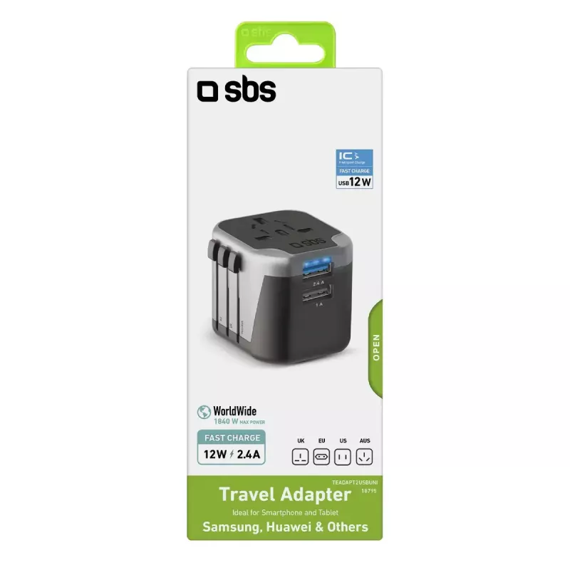 Fuente de alimentación para dispositivos móviles SBS Mobile TEADAPT2USBUNI — negro/plata, adaptador USB