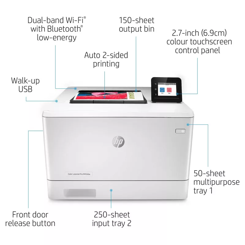 HP Color LaserJet Pro M454dw, impresión, impresión por USB frontal; impresión a doble cara