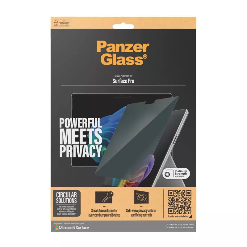 PanzerGlass ® protector de pantalla de privacidad Microsoft Surface Pro X | Pro 8 | Pro 9 | Pro 10 | Pro 11th Edition | Ultra-Wide Fit