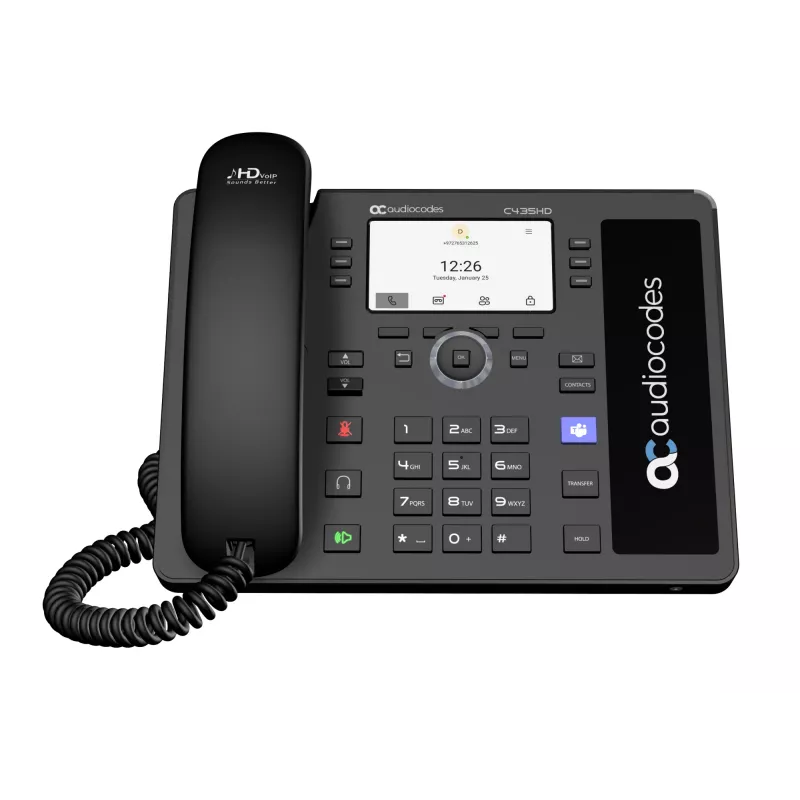 Teléfono IP AudioCodes Teams C435HD-R PoE GbE negro, teléfono IP, negro, auricular con cable, Android, SIP info, teclas