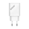 Cargador de interior SAVIO LA-04 USB Type-A y Type-C, 18 W, PD 3.0 Quick Charge, 2x USB-A + 1x USB-C, 100–240 V, blanco