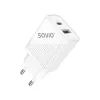 Cargador de interior SAVIO LA-04 USB Type-A y Type-C, 18 W, PD 3.0 Quick Charge, 2x USB-A + 1x USB-C, 100–240 V, blanco