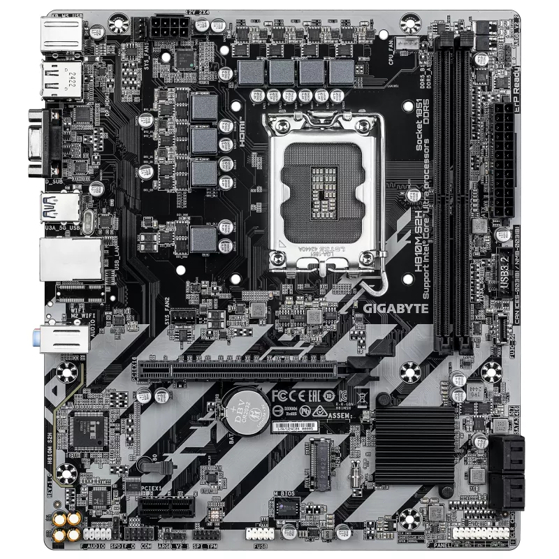 Placa base GIGABYTE H810M S2H - CPU Intel Core Ultra (Serie 2), VRM de 4+1+2 fases, hasta 6400MHz DDR5, 1xPCIe 4.0 M.2, 1GbE LAN, USB 3.2 Gen 1