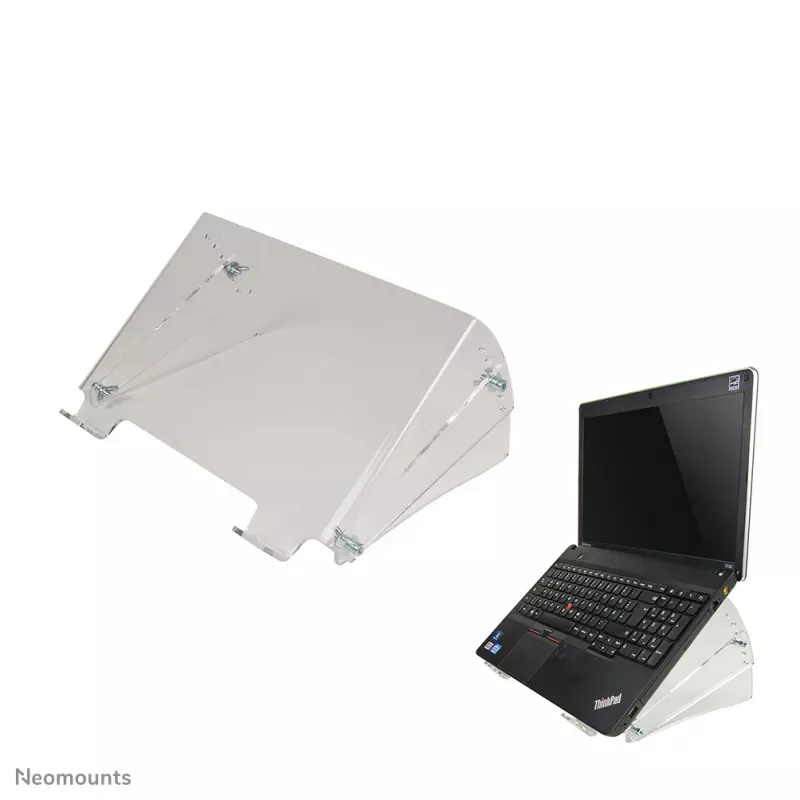 Neomounts NSNOTEBOOK300 soporte para portátil, 10–22 pulgadas (25,4–55,9 cm), acrílico, inclinación 20–40°, 4 posiciones de altura, máx. 15 kg, transparente
