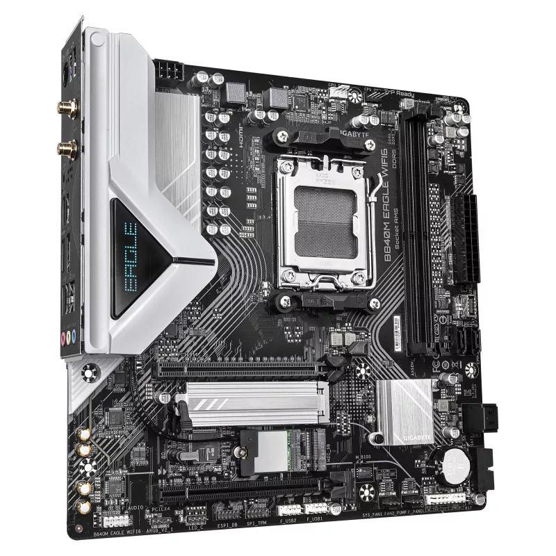 Placa base GIGABYTE B840M EAGLE WIFI6 - CPU AMD Ryzen 9000, VRM de 5+2+2 fases, hasta 7600 MHz DDR5 (O.C.), 1x PCIe 4.0 + 1x PCIe 3.0 M.2, Wi-Fi 6, LAN 2,5 GbE, USB 3.2 Gen 1