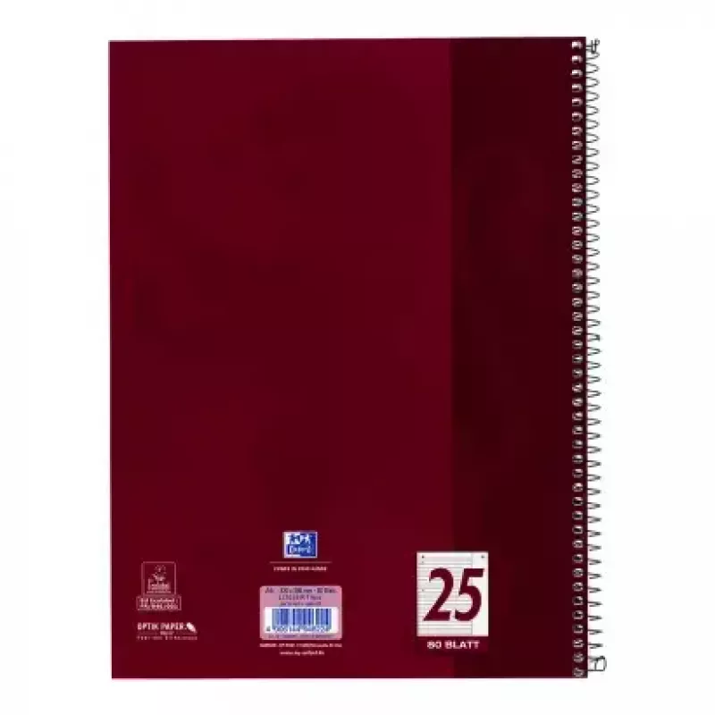 Cuaderno Oxford 100050355 A4 80 hojas burdeos