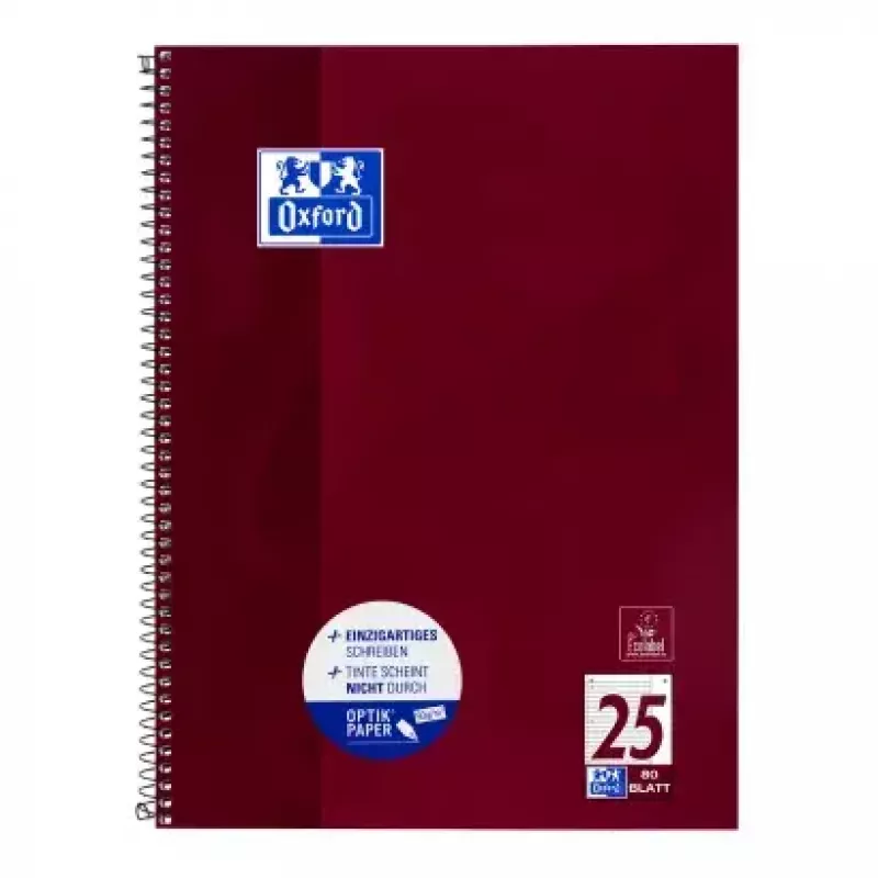 Cuaderno Oxford 100050355 A4 80 hojas burdeos