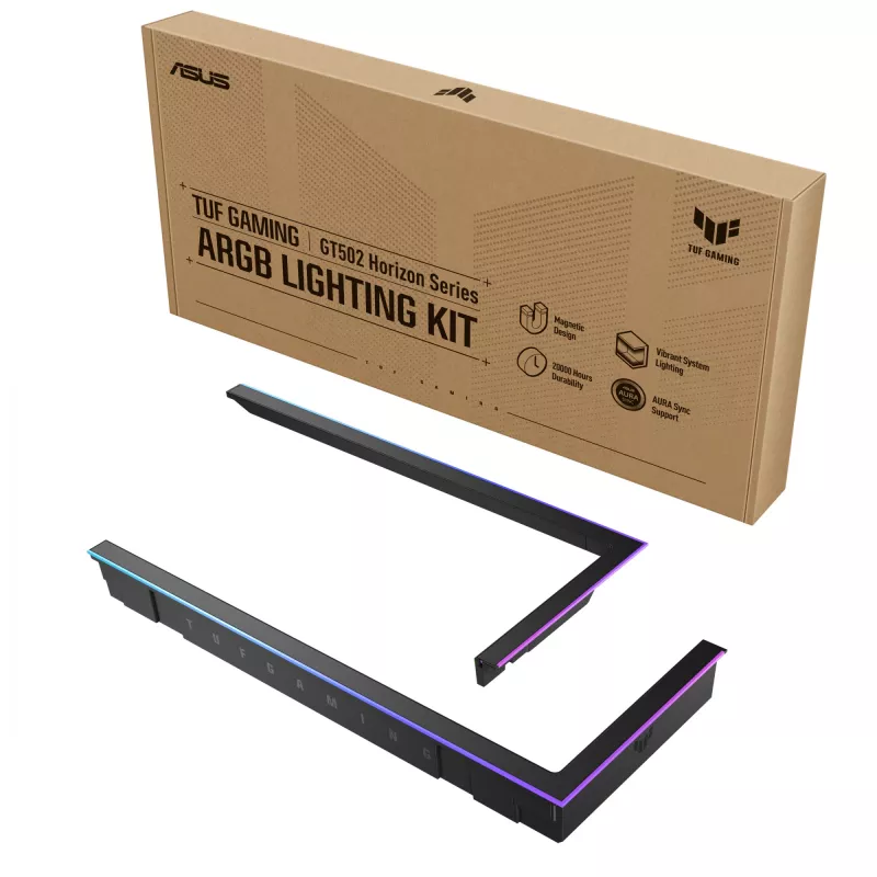 Kit de refuerzo de iluminación RGB ASUS TUF GAMING GT502 Horizon — ARGB de 3 pines, 5 V, 1,44 A, fijación magnética, compatible con torre Midi, Negro