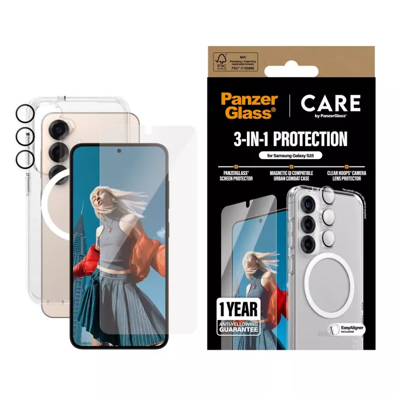 PanzerGlass ® | CARE by ® Flagship Pack 3 en 1 Samsung Galaxy S25
