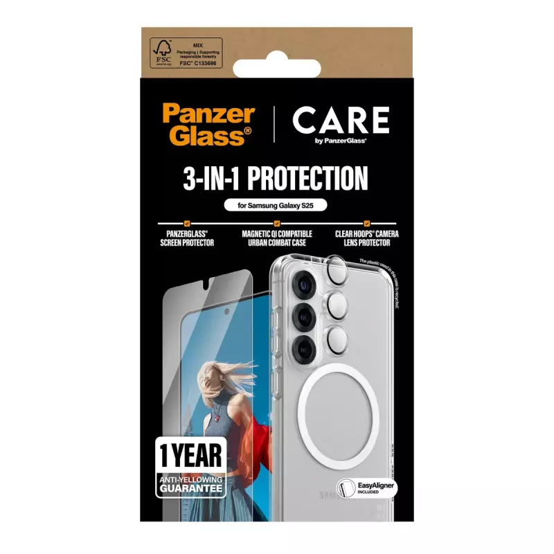 PanzerGlass ® | CARE by ® Flagship Pack 3 en 1 Samsung Galaxy S25