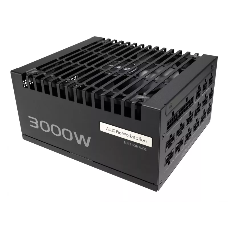 Fuente de alimentación ASUS Pro WS 3000 W ATX 3.1 80 PLUS Platinum totalmente modular, 20+4 pines, 4×16 pines PCIe, 12×SATA, negra