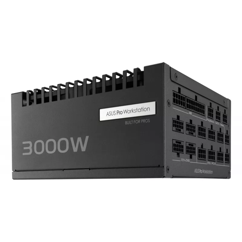 Fuente de alimentación ASUS Pro WS 3000 W ATX 3.1 80 PLUS Platinum totalmente modular, 20+4 pines, 4×16 pines PCIe, 12×SATA, negra