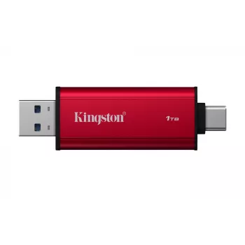 SSD externo Kingston 1 TB Dual USB-A/USB-C Portable SSD — USB 3.2 Gen 2, lectura 1050 MB/s, escritura 950 MB/s, Negro/Rojo
