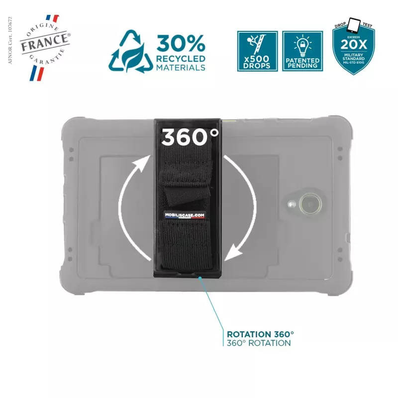 Funda Mobilis Galaxy Tab Active5 8'' funda giratoria 360° con correa de mano y soporte