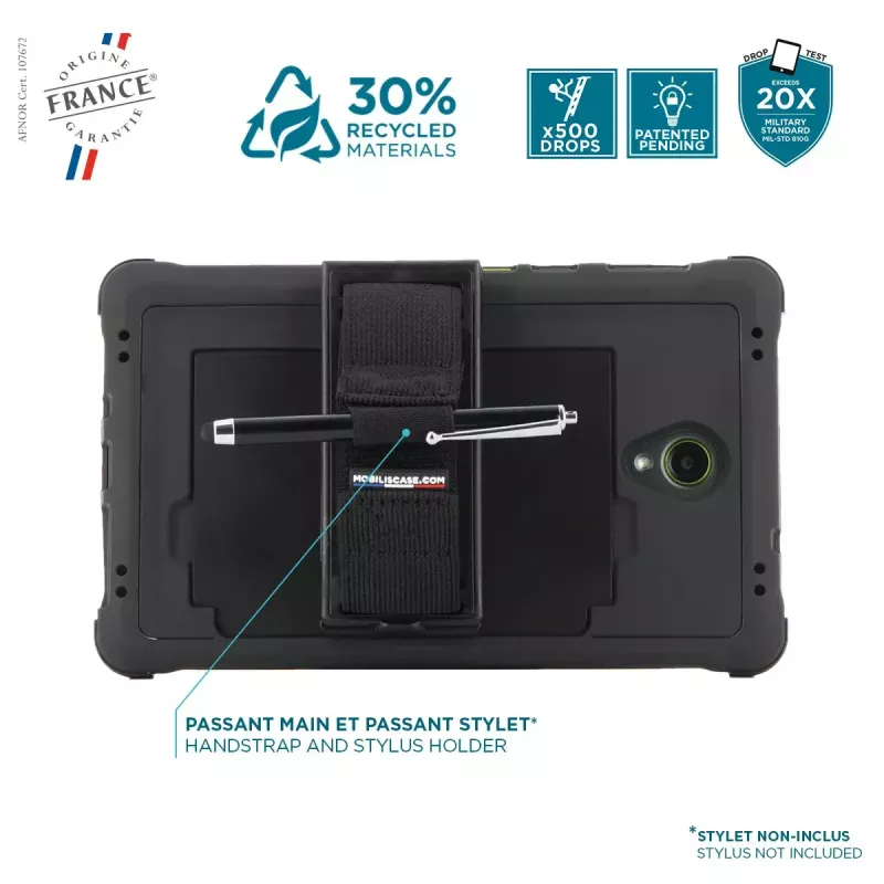 Funda Mobilis Galaxy Tab Active5 8'' funda giratoria 360° con correa de mano y soporte