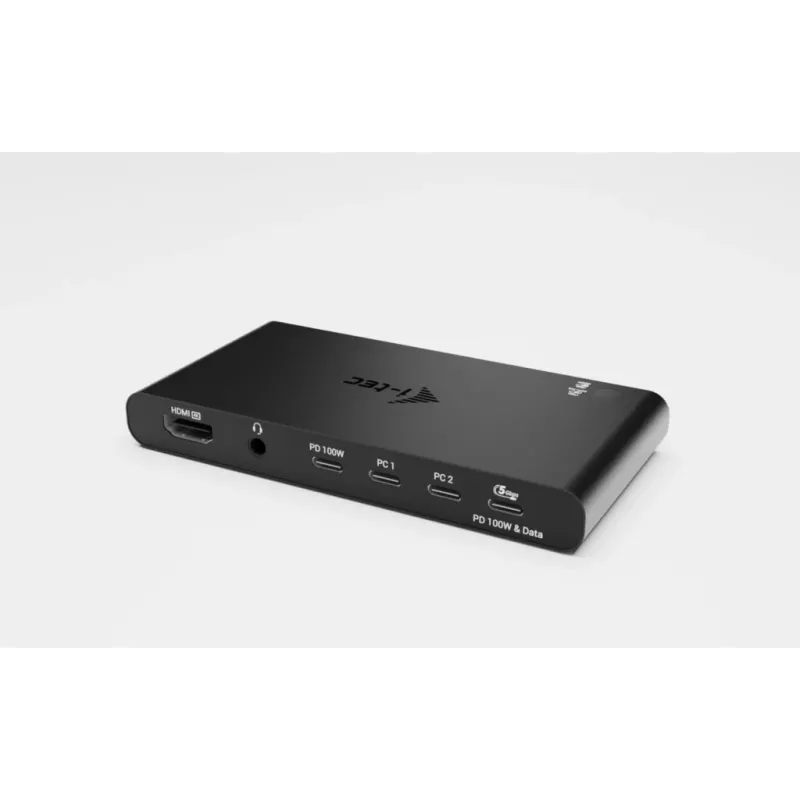 Estación de acoplamiento KVM i-tec para 2 hosts HDMI, interfaz host USB-C, PD 2×100W, 4K@60Hz, 2×USB-A