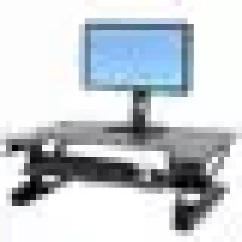 Soporte convertidor de escritorio ERGOTRON WorkFit-T negro — estructura de acero inoxidable, altura 380 mm, carga máxima 15,9 kg