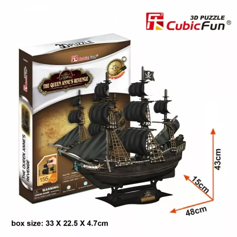 Puzle 3D CubicFun barco pirata 'Queen Anne's Revenge' modelo T4005H, kit de cartón