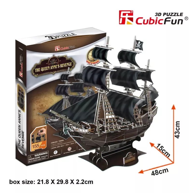 Puzle 3D CubicFun barco pirata 'Queen Anne's Revenge' modelo T4005H, kit de cartón