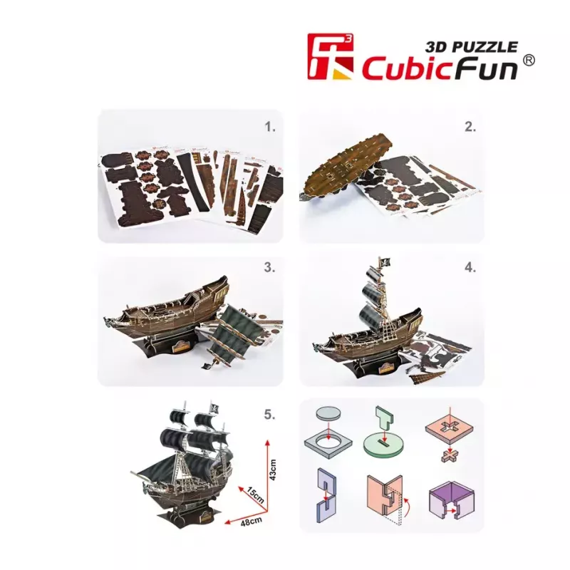 Puzle 3D CubicFun barco pirata 'Queen Anne's Revenge' modelo T4005H, kit de cartón