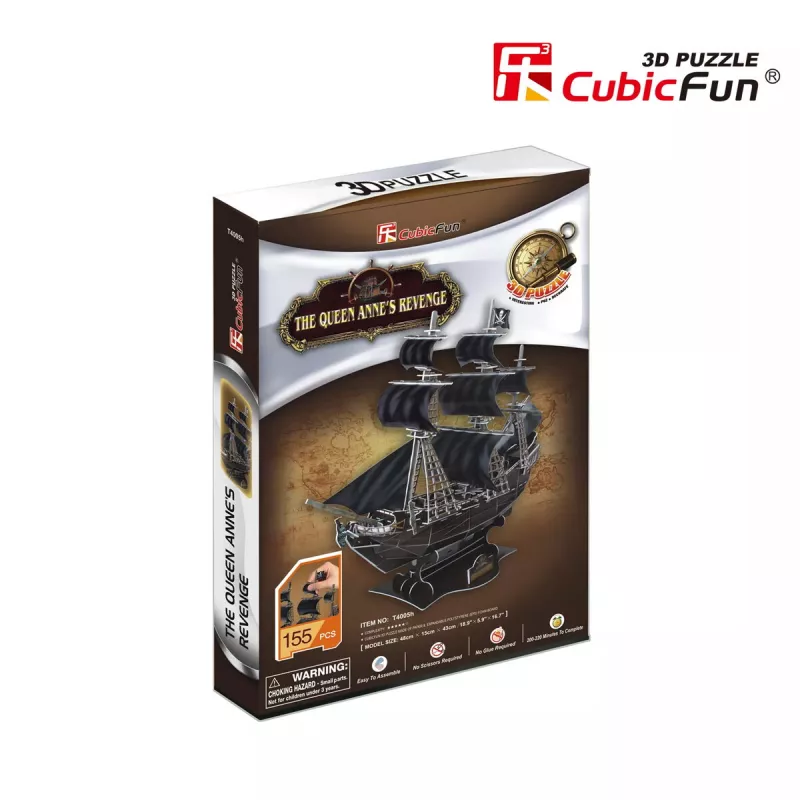 Puzle 3D CubicFun barco pirata 'Queen Anne's Revenge' modelo T4005H, kit de cartón