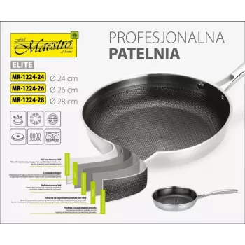 Sartén polivalente Maestro MR-1224-28 28 cm, cuerpo de acero inoxidable de tres capas, antiadherente, apta para inducción