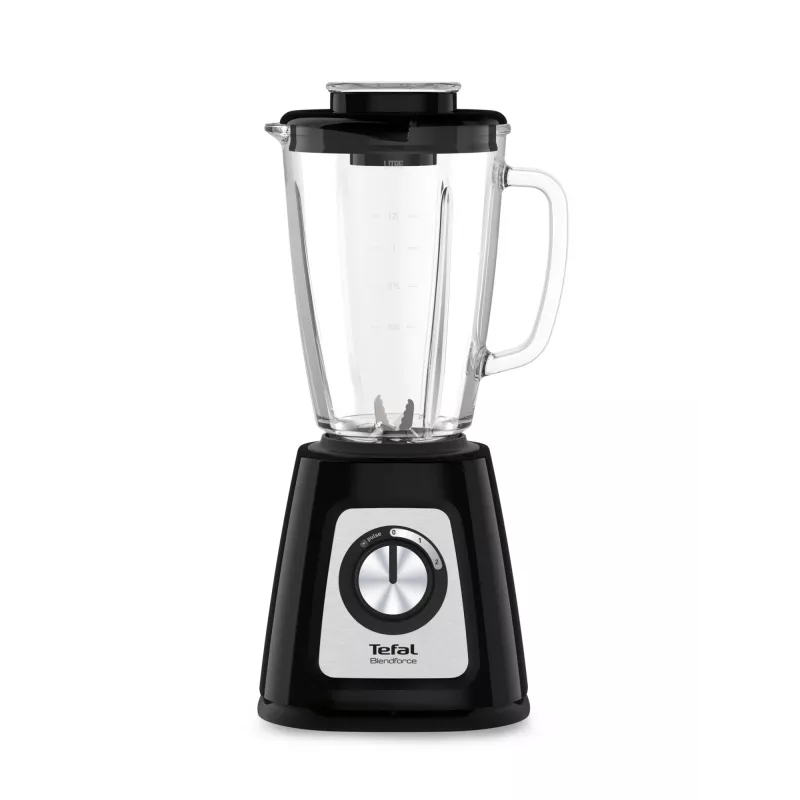 Batidora de mesa Tefal BL4358 – 800 W, jarra de cristal de 1,25 l, trituración de hielo, negro/acero inoxidable cepillado