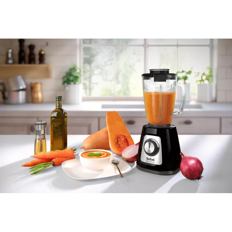 Batidora de mesa Tefal BL4358 – 800 W, jarra de cristal de 1,25 l, trituración de hielo, negro/acero inoxidable cepillado