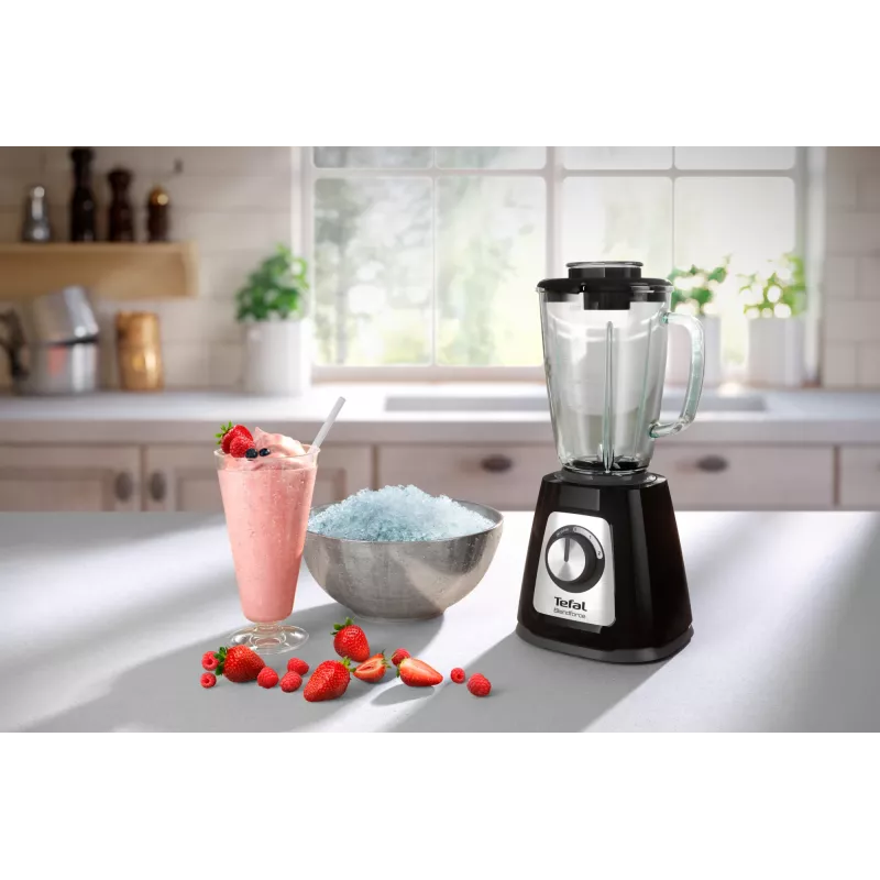 Batidora de mesa Tefal BL4358 – 800 W, jarra de cristal de 1,25 l, trituración de hielo, negro/acero inoxidable cepillado