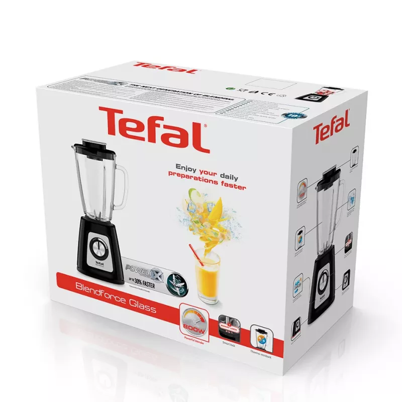Batidora de mesa Tefal BL4358 – 800 W, jarra de cristal de 1,25 l, trituración de hielo, negro/acero inoxidable cepillado