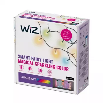 WiZ Fairy Light 20M, guirnalda de luces inteligente, Wi-Fi/Bluetooth, Negro, Wi-Fi 4 (802.11n), 802.11b, 802.11g, LED, plástico