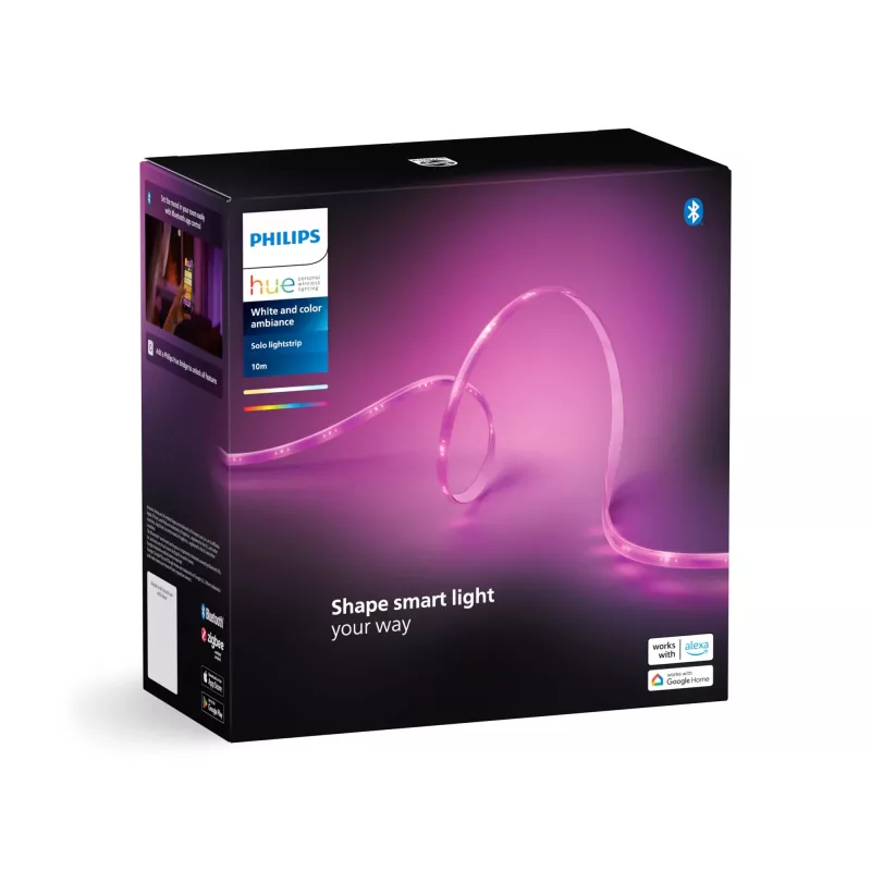 Philips Hue Solo Lightstrip 10 m tira LED, White and Color Ambiance, 20 W, Bluetooth/Zigbee, IP20, cable de 1,5 m, 14 x 4,5 mm