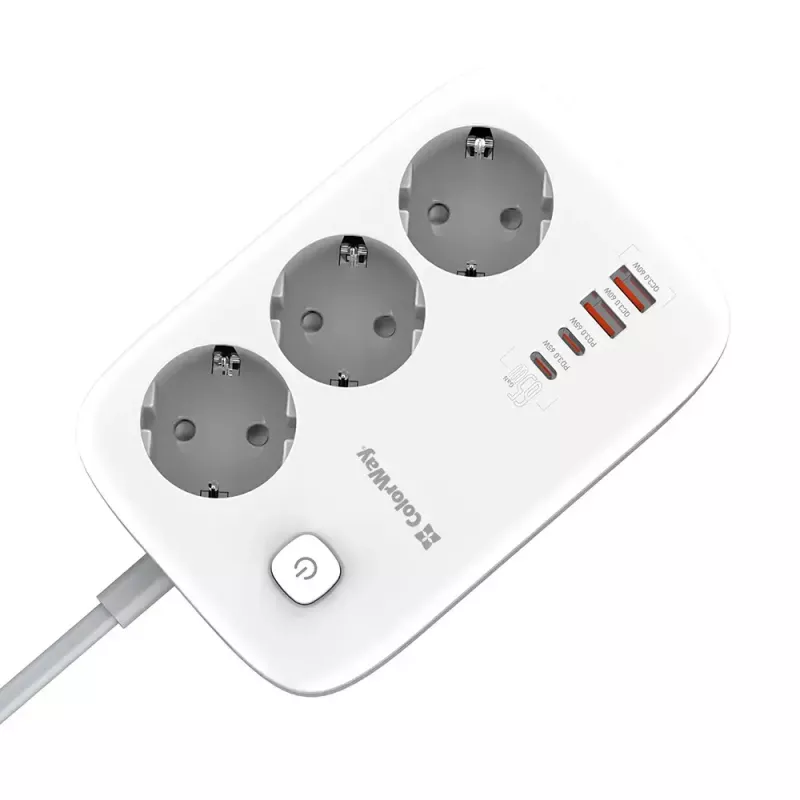 ColorWay CW-CHE34PDW toma de corriente, 2x USB-C PD, 2x USB-A QC3.0, cable de 2 m