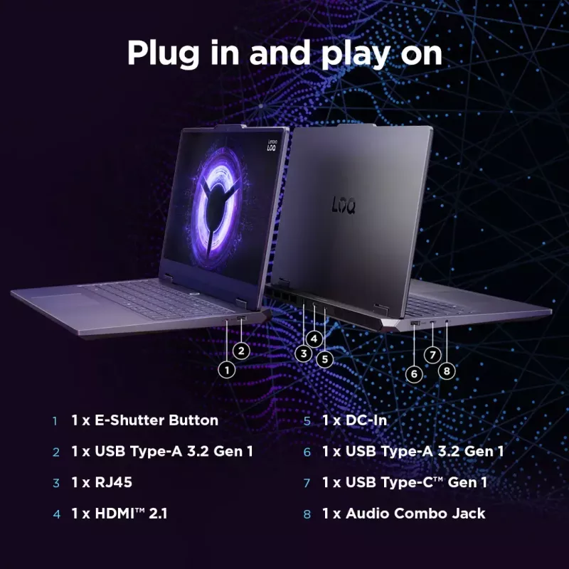 Portátil Lenovo LOQ 15IRX10 — 15,6 inch FHD IPS antirreflejo, Intel Core i5-13450HX, 16 GB DDR5, 1 TB SSD, NVIDIA GeForce RTX 5060 8 GB, Windows 11 Home