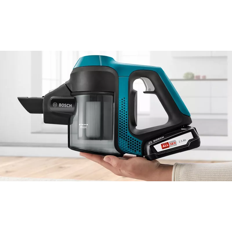 Aspirador de escoba Bosch Serie 6 BBS611LAG aspirador de escoba 2 en 1 con batería, en seco, sin bolsa, 0,3 l, Azul, 2,5 Ah