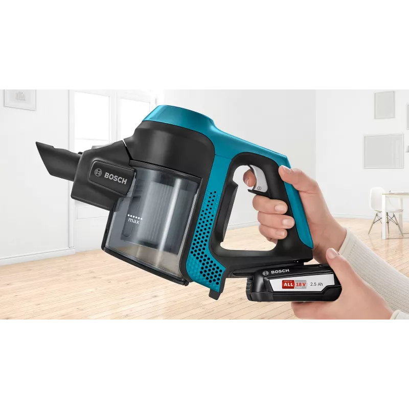 Aspirador de escoba Bosch Serie 6 BBS611LAG aspirador de escoba 2 en 1 con batería, en seco, sin bolsa, 0,3 l, Azul, 2,5 Ah