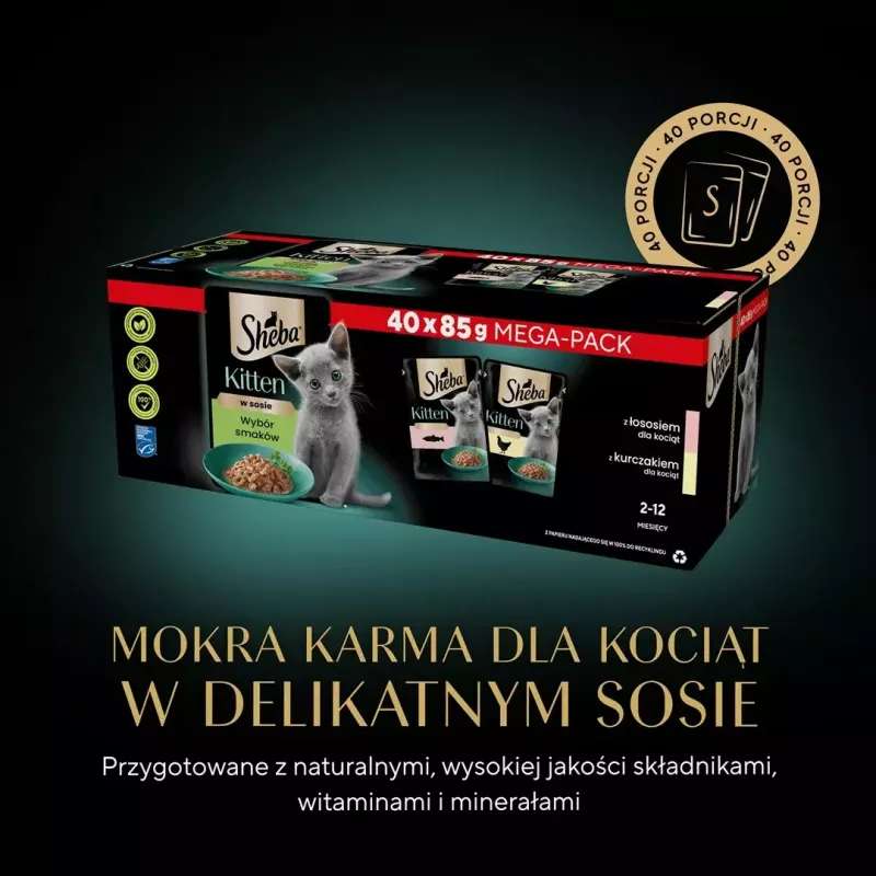 Sheba Kitten Selection of Flavors comida húmeda para gatos en salsa, 40 x 85 g