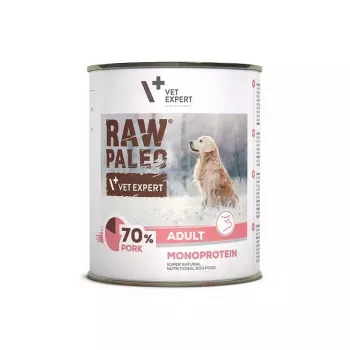 Comida húmeda para perros VETEXPERT RAW PALEO Adult monoproteína cerdo 800 g lata, sin cereales, sin gluten ni soja