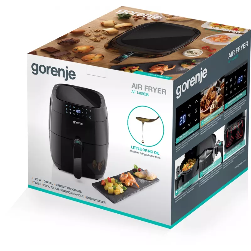 Freidora de aire Gorenje AF1409DB, 3,5 L, 1400 W, negra
