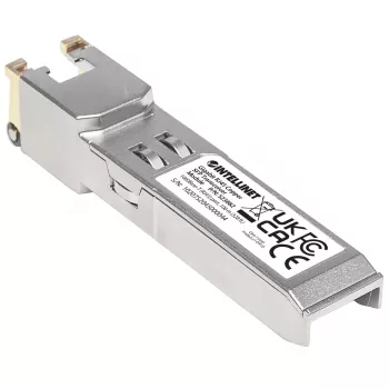 Intellinet Módulo transceptor óptico, Gigabit RJ45 cobre SFP, puerto 1000Base-T (RJ45), 100 m, compatible con MSA, equivalente a Cisco GLC-T, Ethernet, fibra óptica, tres años de garantía
