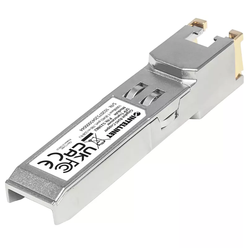 Intellinet Módulo transceptor óptico, Gigabit RJ45 cobre SFP, puerto 1000Base-T (RJ45), 100 m, compatible con MSA, equivalente a Cisco GLC-T, Ethernet, fibra óptica, tres años de garantía