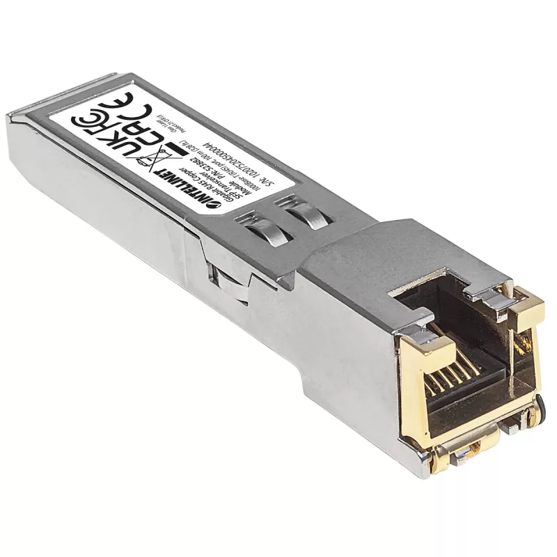 Intellinet Módulo transceptor óptico, Gigabit RJ45 cobre SFP, puerto 1000Base-T (RJ45), 100 m, compatible con MSA, equivalente a Cisco GLC-T, Ethernet, fibra óptica, tres años de garantía