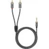 Cable de audio Goobay 65285 jack 3,5 mm a 2×RCA, 1 m, cobre, contactos dorados, apantallado magnético (plateado/negro)