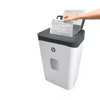 Destructora de papel HP ONESHRED Auto 200CC — alimentación automática para 200 hojas, microcorte P-4, depósito de 28 litros, blanco y gris